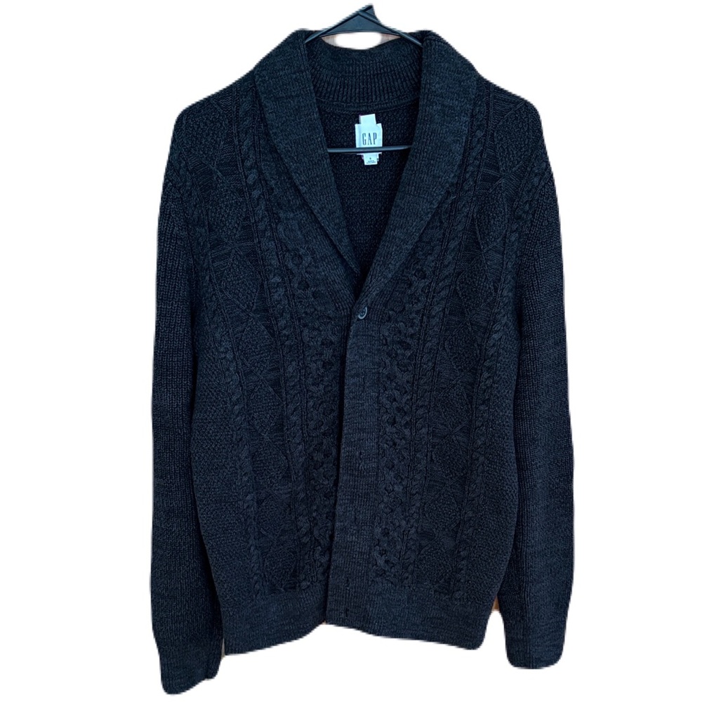 GAP Collared Cable Knit Cardigan Charcoal 100% cotton Sz L